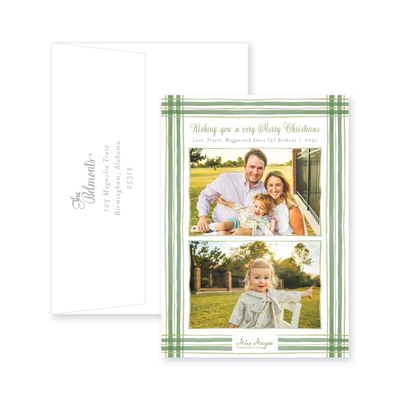 Watercolor Plaid Full Vertical Frame Christmas Card