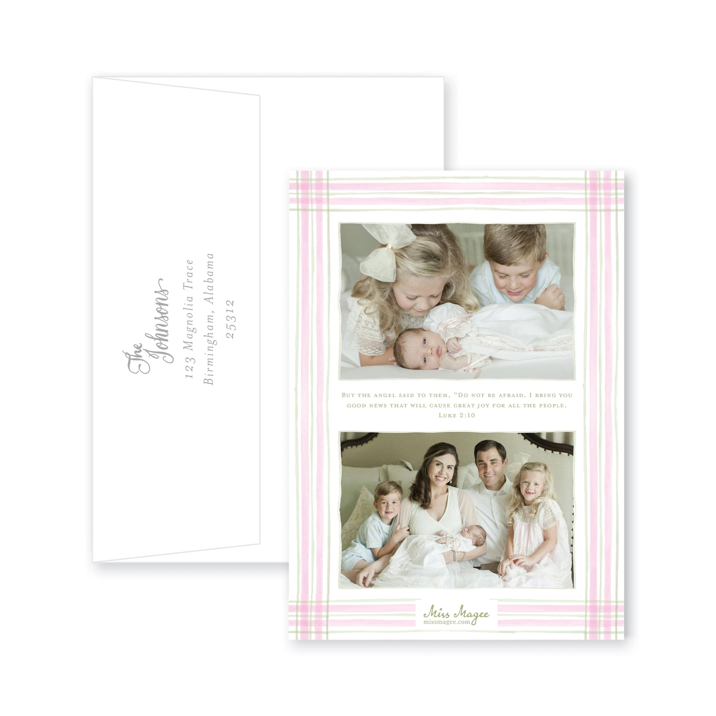 Watercolor Plaid Frame Vertical Announcement Christmas Card