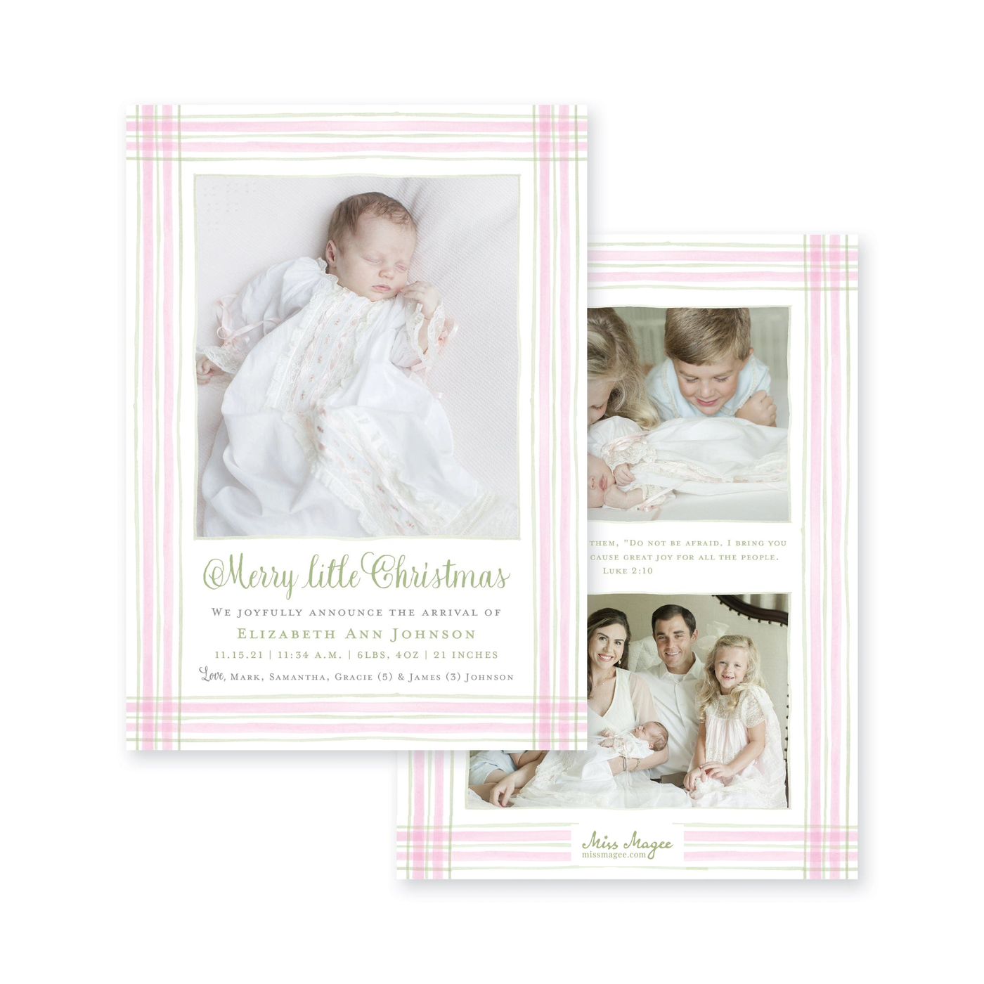 Watercolor Plaid Vertical Frame Birth Announcement