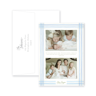 Watercolor Plaid Frame Vertical Announcement Christmas Card