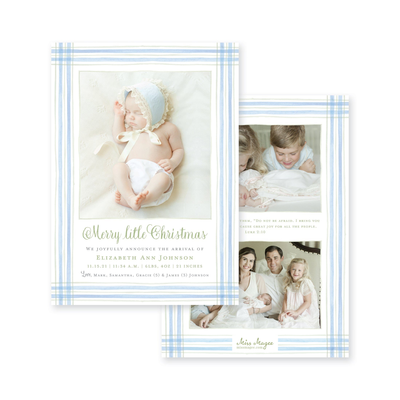 Watercolor Plaid Vertical Frame Birth Announcement