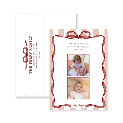 Classic Ribbon Stripes Vertical Christmas Card