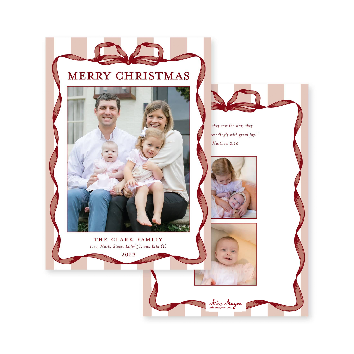 Classic Ribbon Stripes Vertical Christmas Card