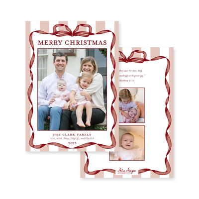 Classic Ribbon Stripes Vertical Christmas Card