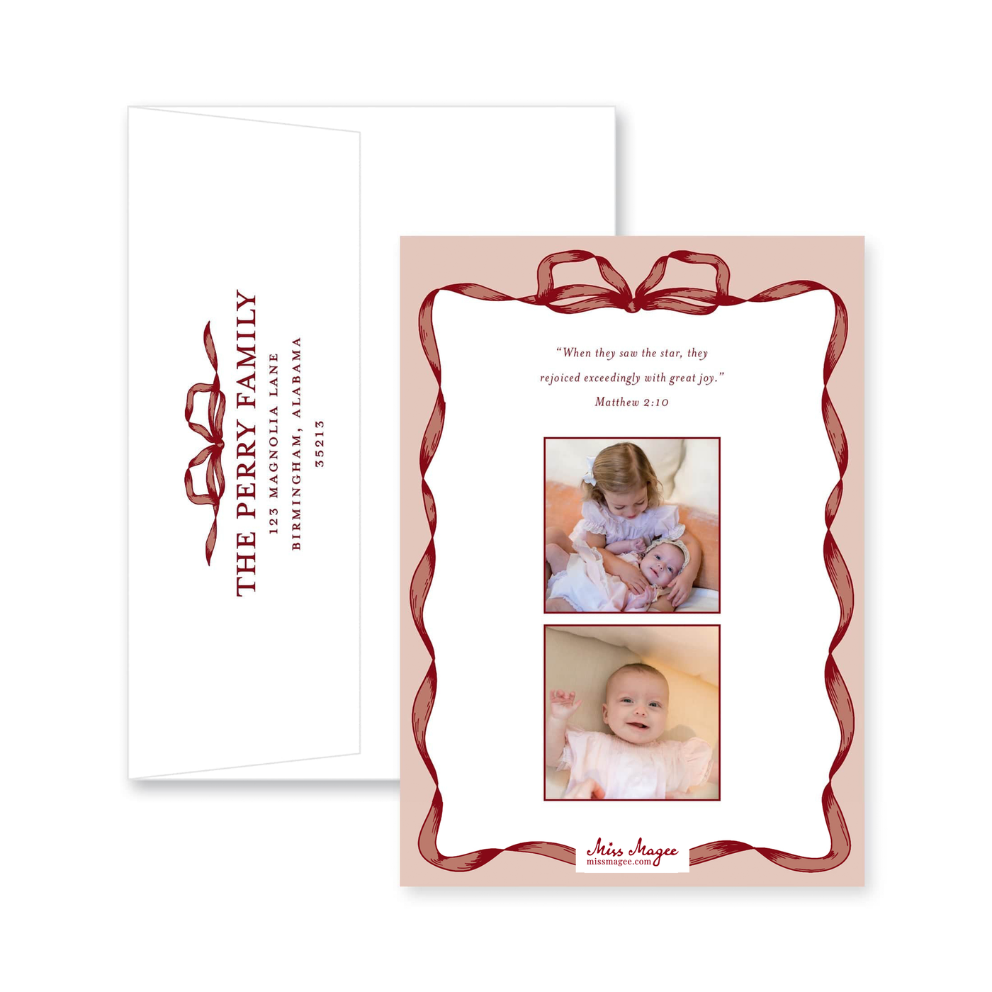 Classic Ribbon Vertical Christmas Card