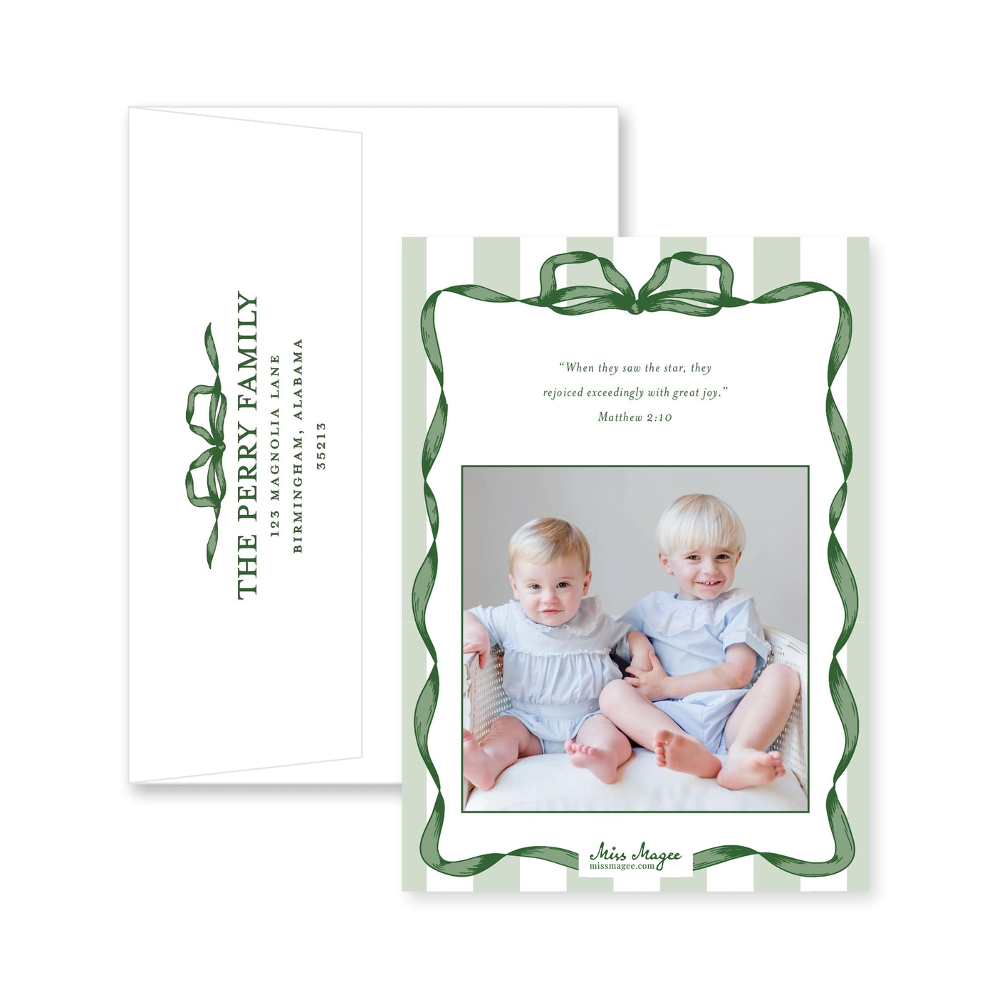 Classic Ribbon Stripes Vertical Christmas Card