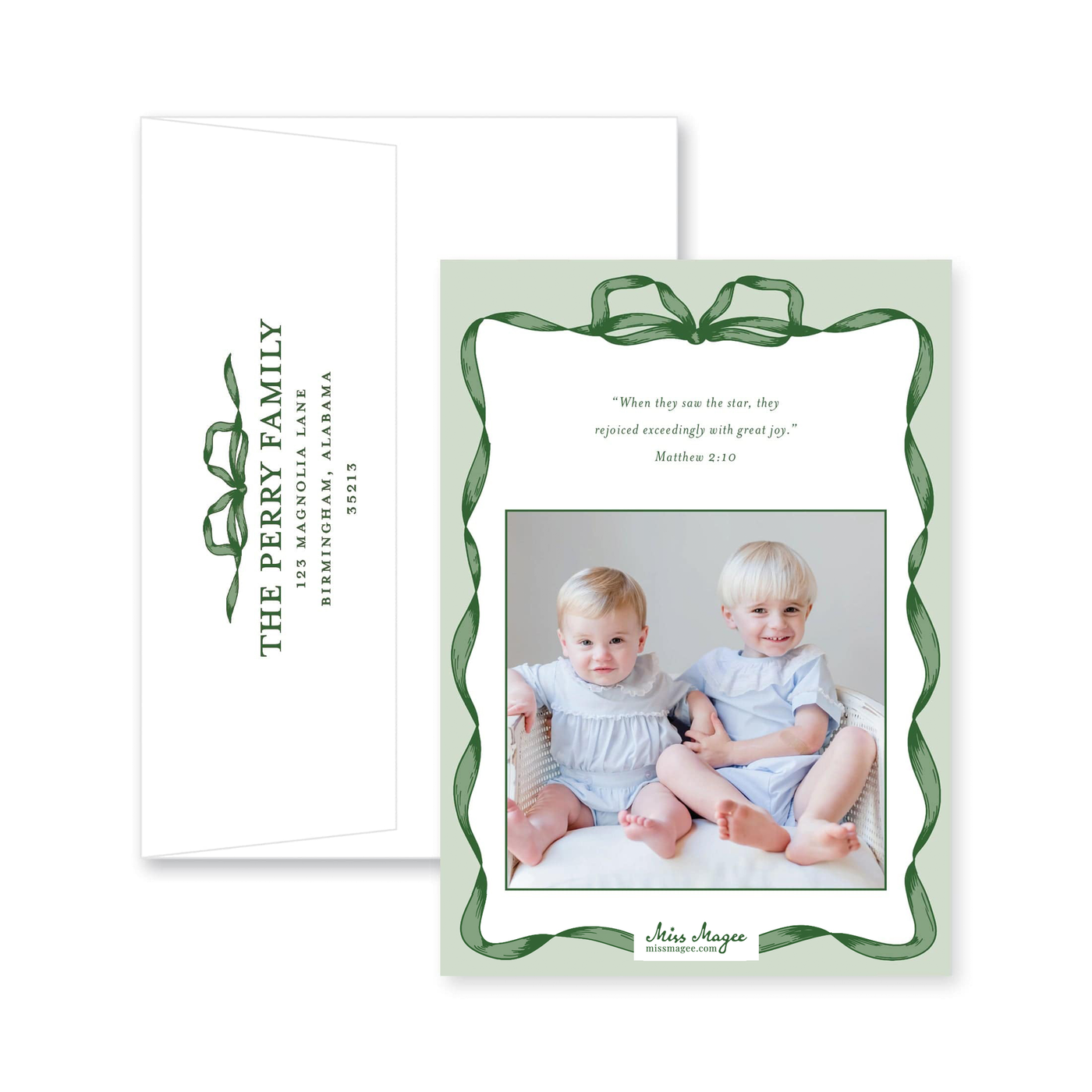 Classic Ribbon Vertical Christmas Card