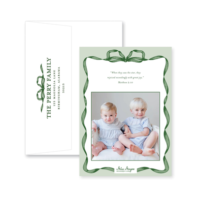Classic Ribbon Vertical Christmas Card