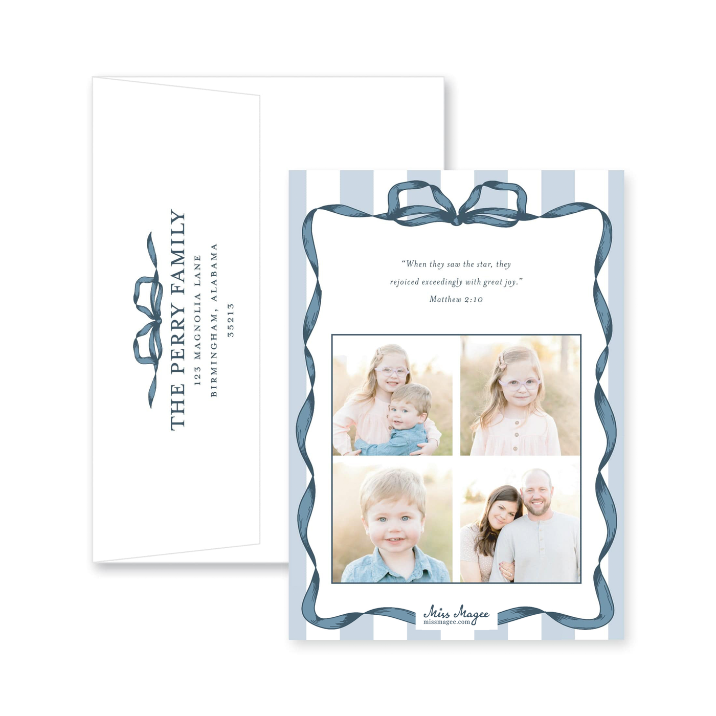 Classic Ribbon Stripes Vertical Christmas Card
