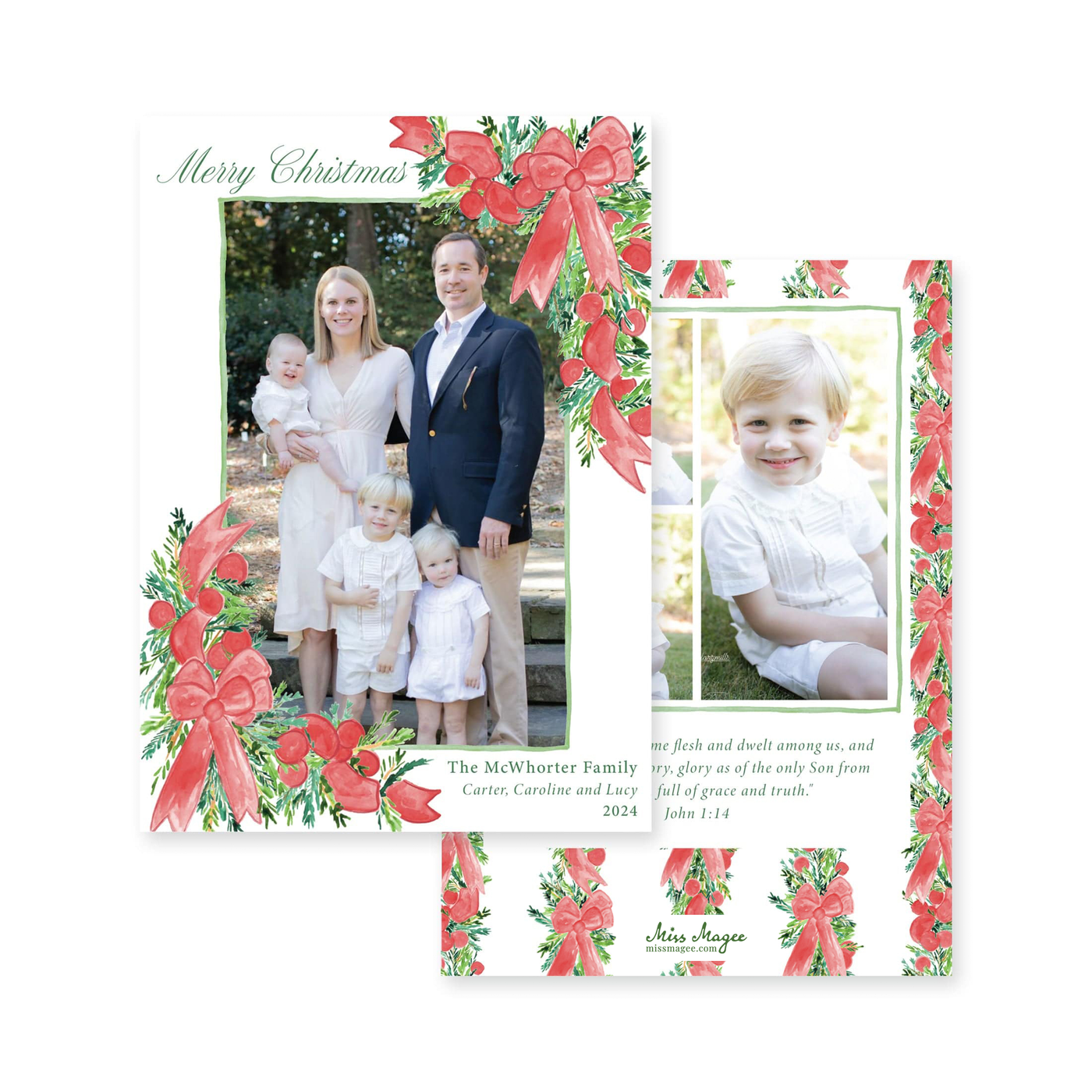 Corner Garland Vertical Christmas Card
