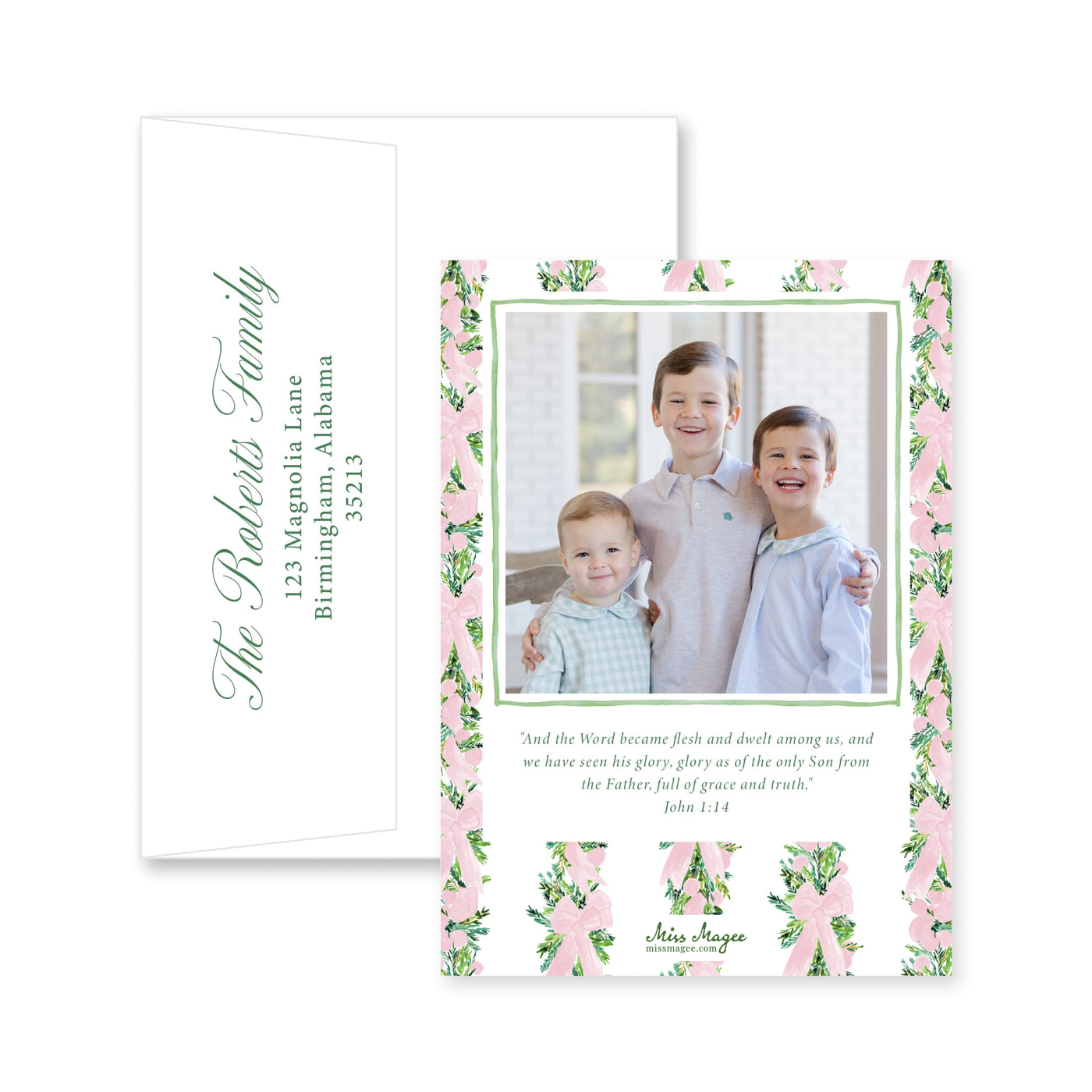 Corner Garland Vertical Christmas Card