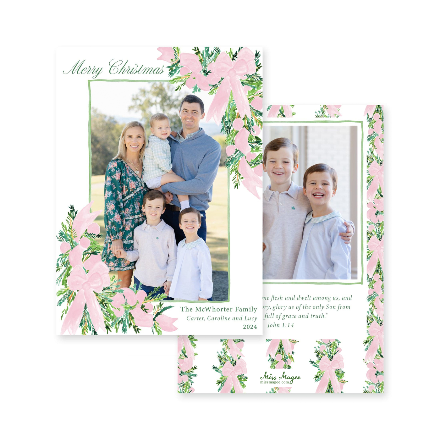 Corner Garland Vertical Christmas Card