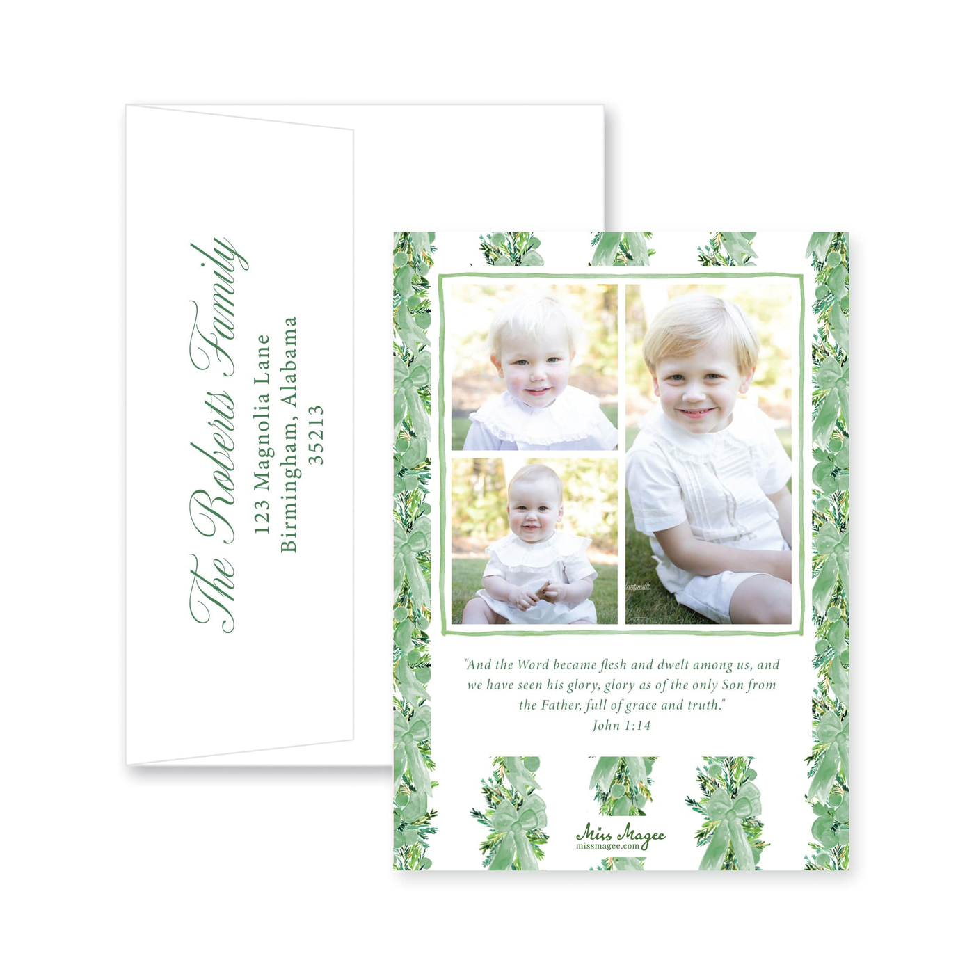 Corner Garland Vertical Christmas Card
