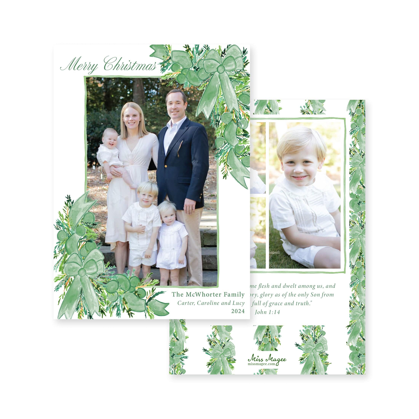 Corner Garland Vertical Christmas Card