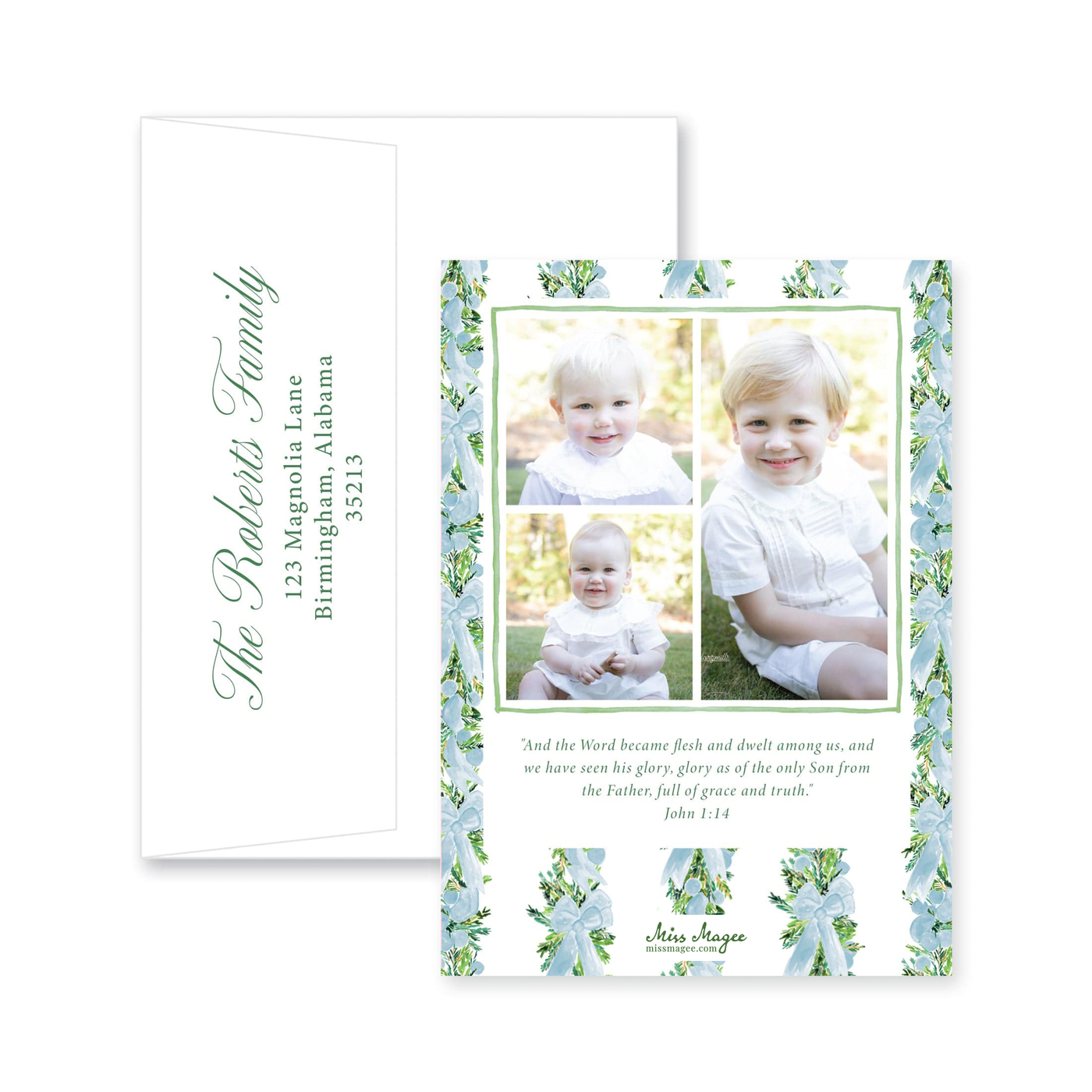 Corner Garland Vertical Christmas Card