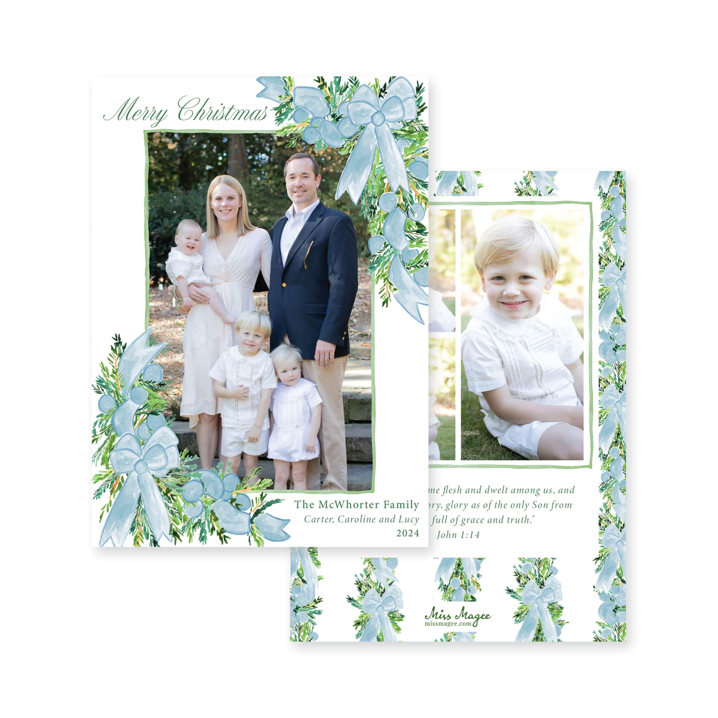 Corner Garland Vertical Christmas Card