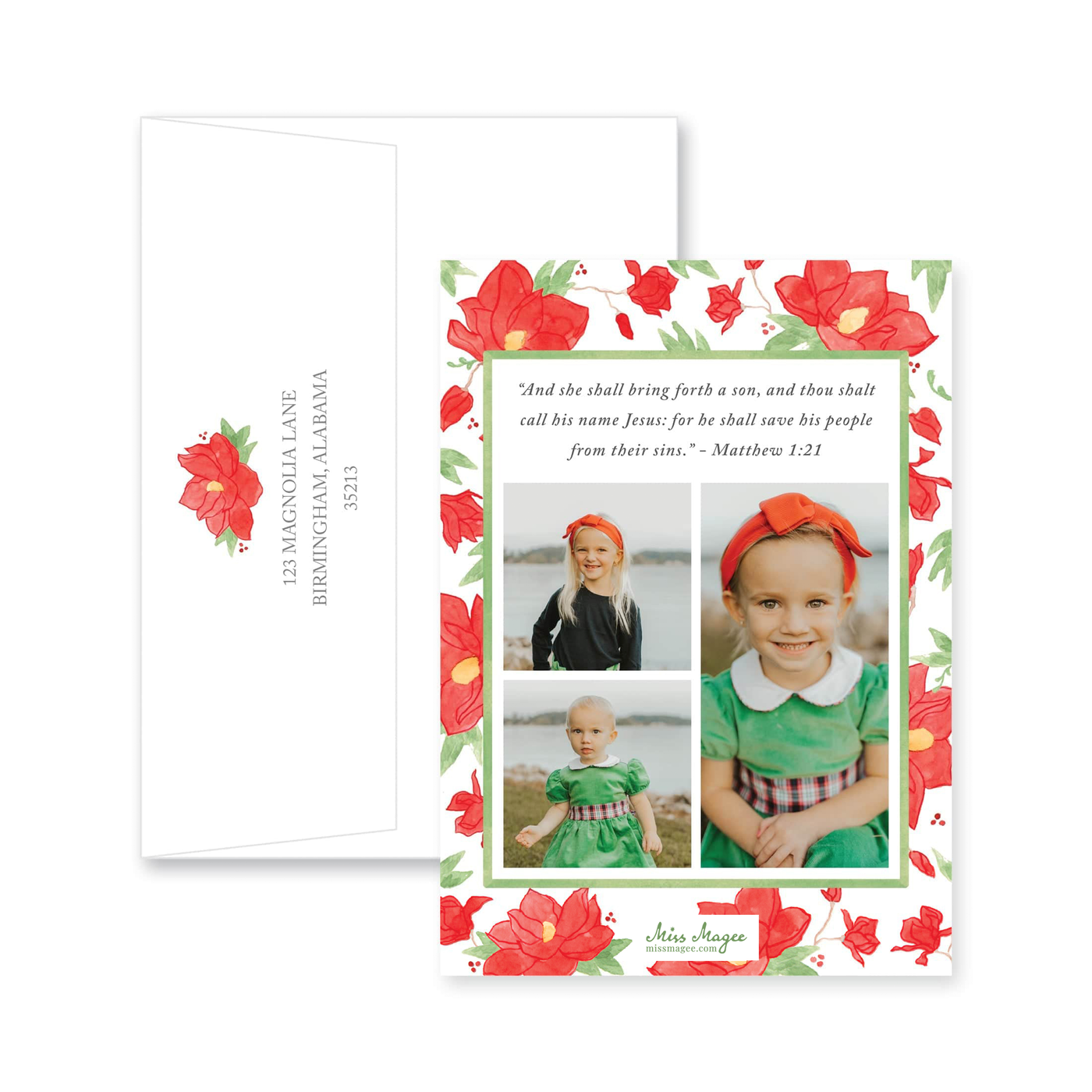 Poinsettia Floral Vertical Christmas Card