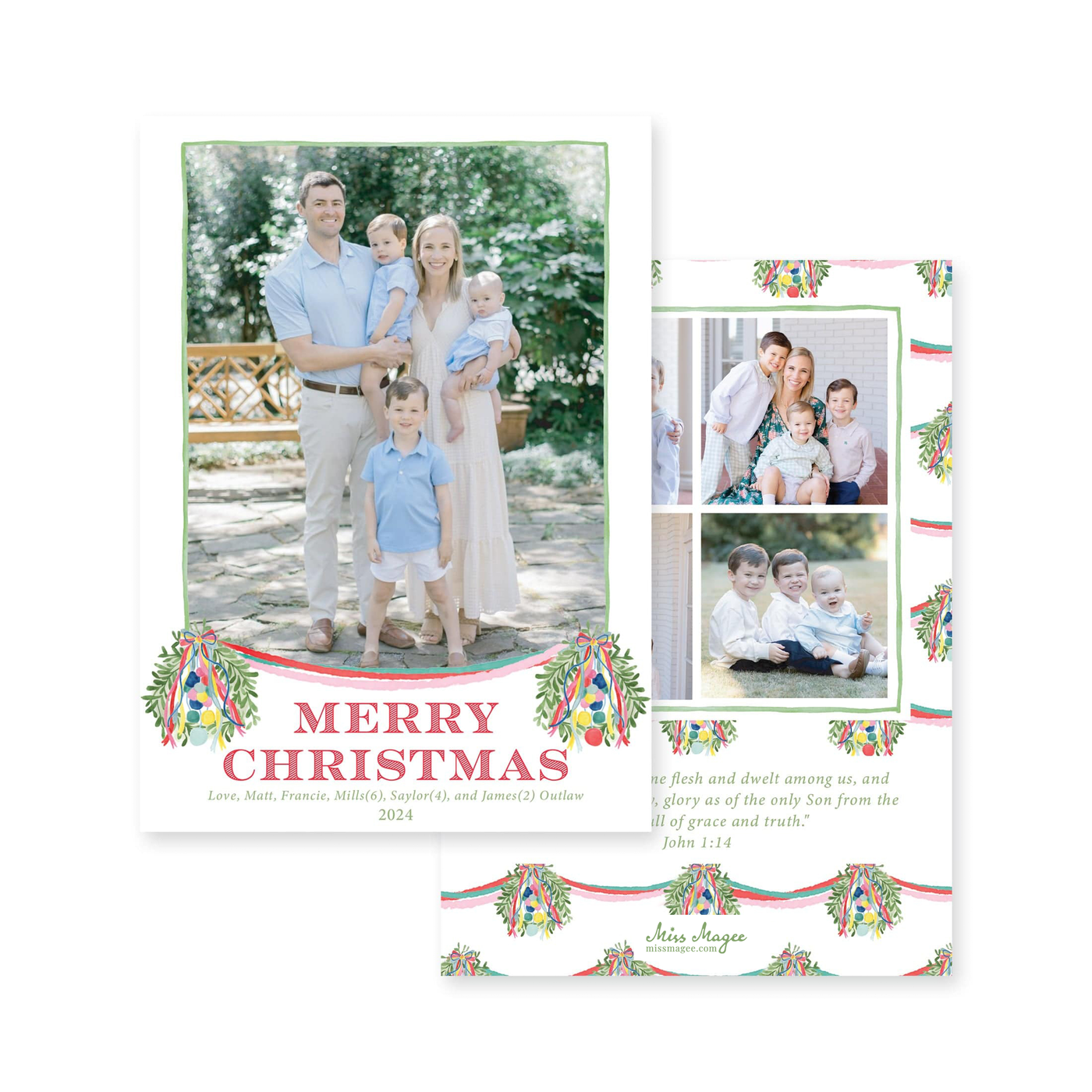Bright Hanging Wreath Vertical Christmas Card