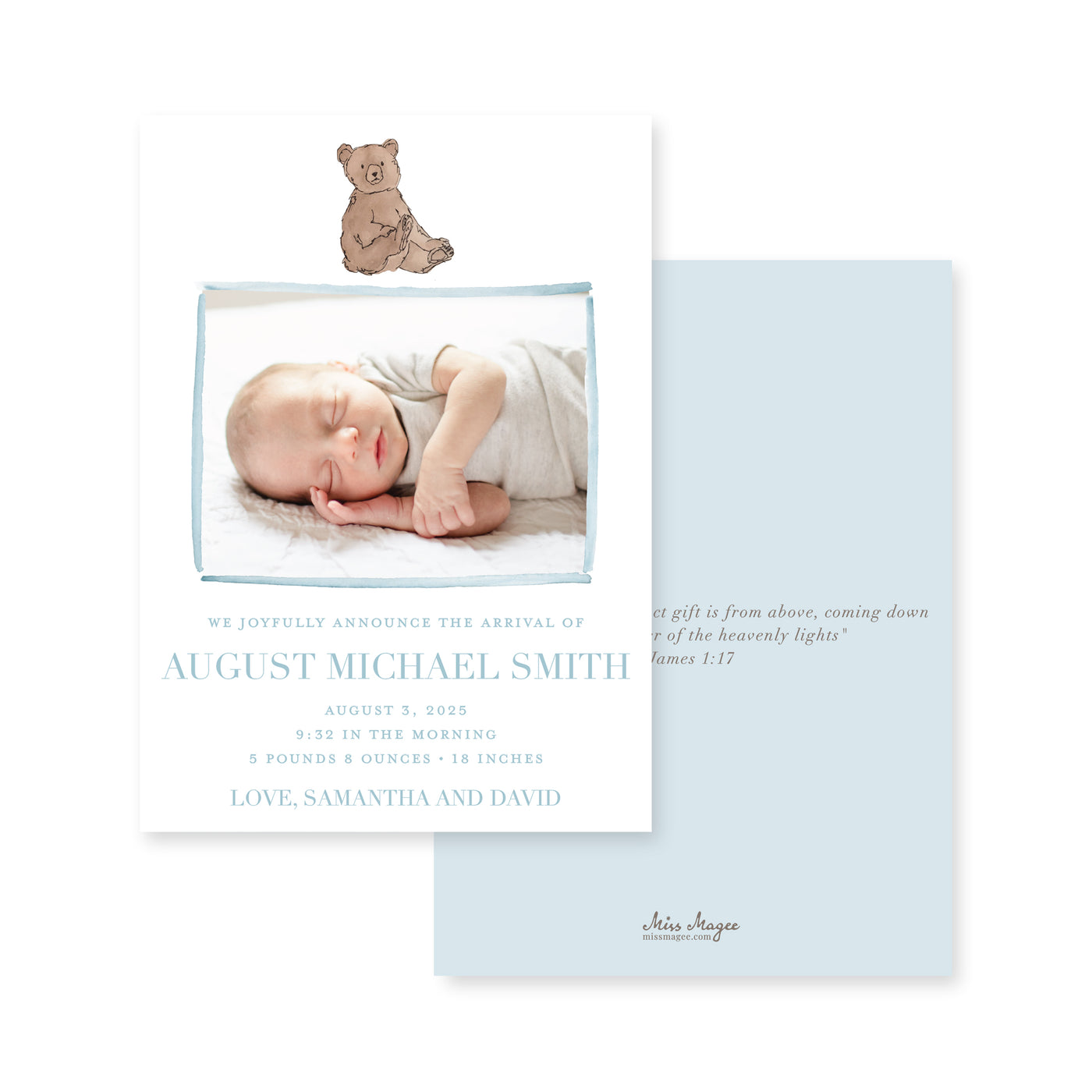 Teddy Bear Vertical Birth Announcement