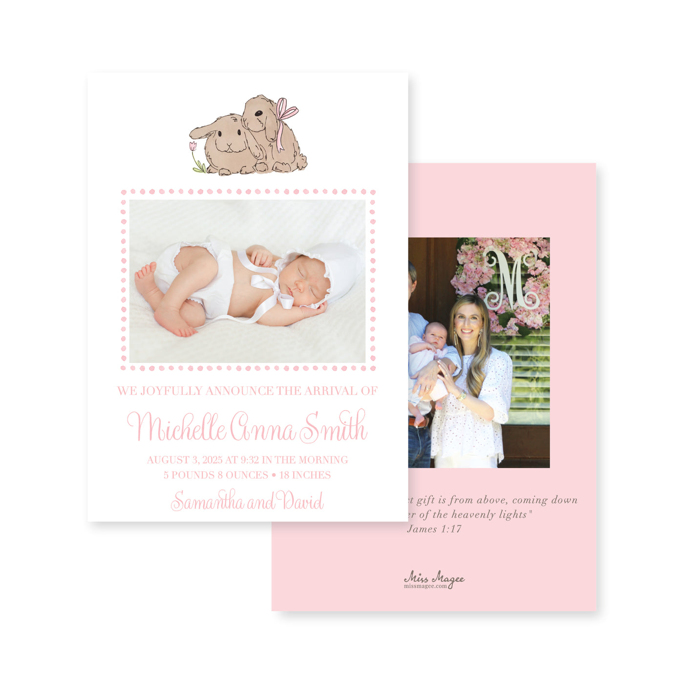 Baby Bunnies Vertical Birth Announcement