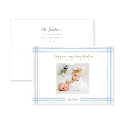 Watercolor Plaid Full Frame Horizontal Announcement Christmas Card