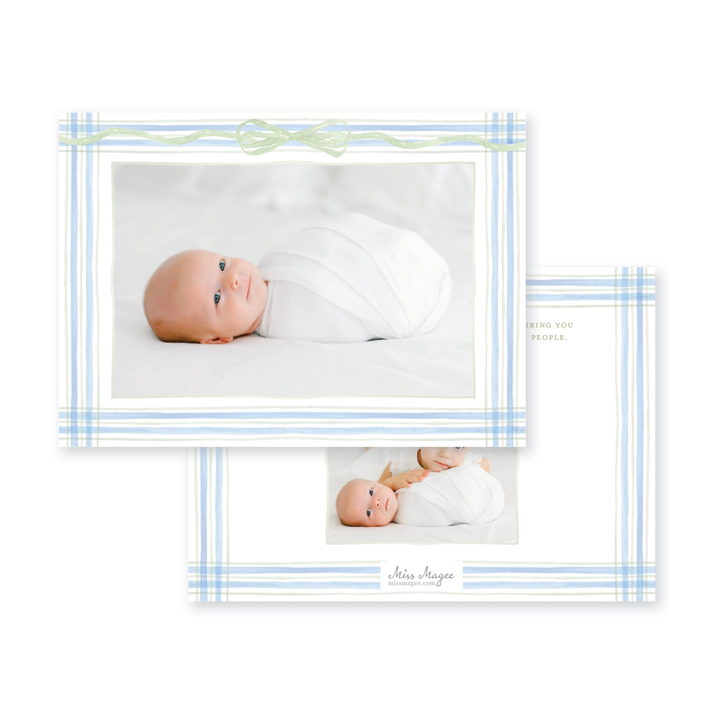 Watercolor Plaid Full Frame Horizontal Announcement Christmas Card