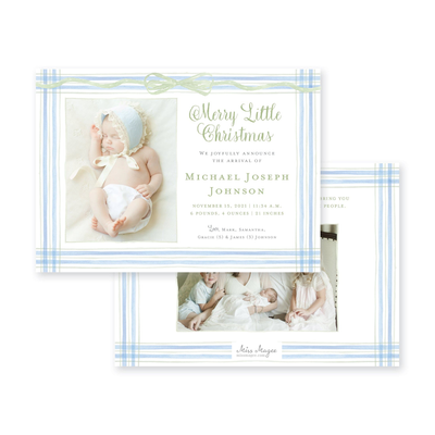 Watercolor Plaid Frame Horizontal Announcement Christmas Card