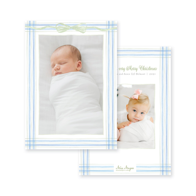 Watercolor Plaid Full Frame Vertical Announcement Christmas Card