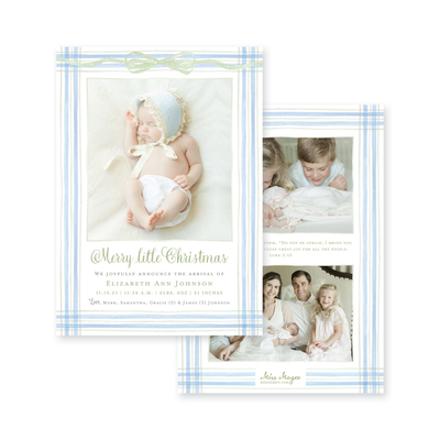 Watercolor Plaid Frame Vertical Announcement Christmas Card