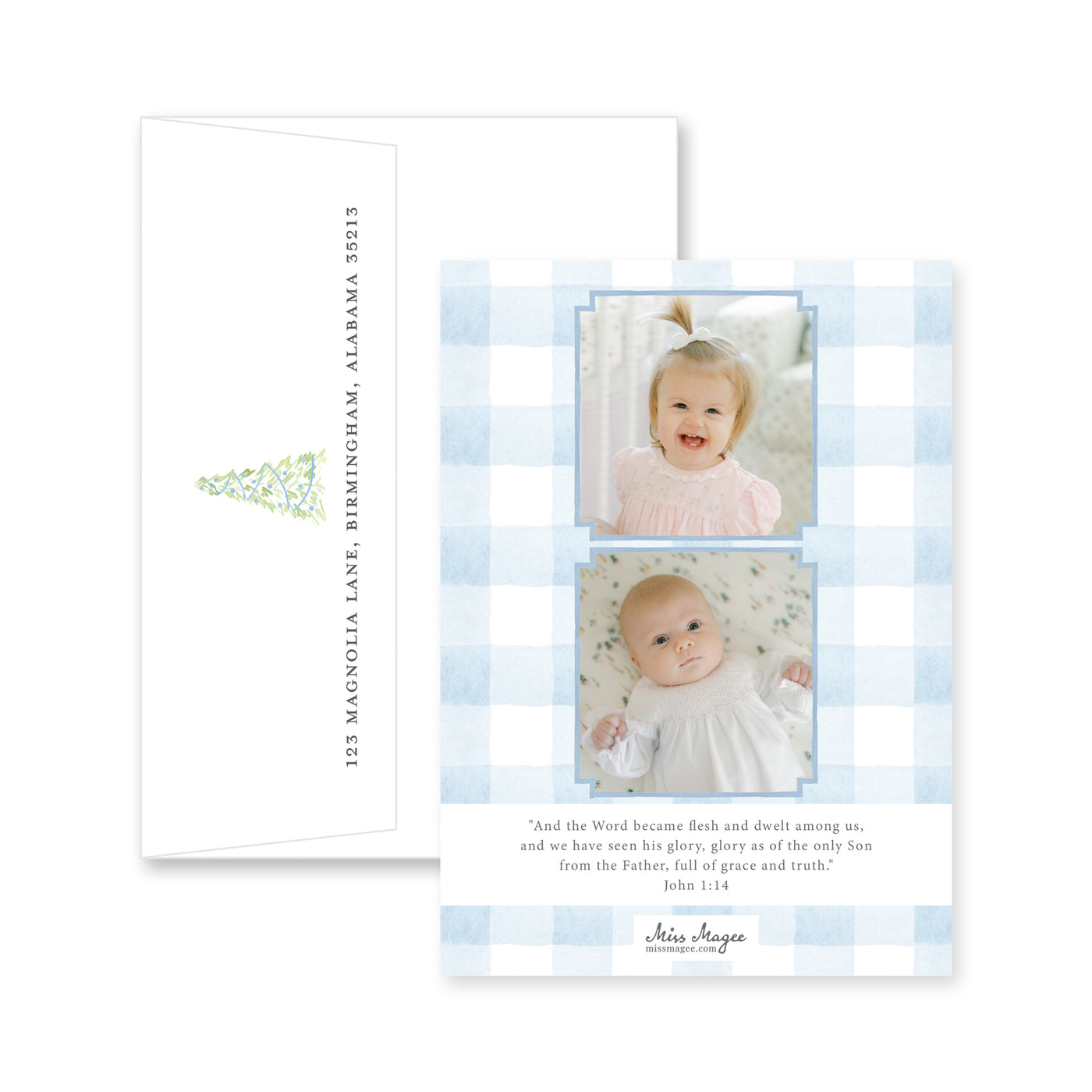 Gingham Christmas Tree Vertical Christmas Card