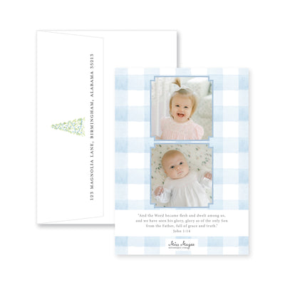 Gingham Christmas Tree Vertical Christmas Card