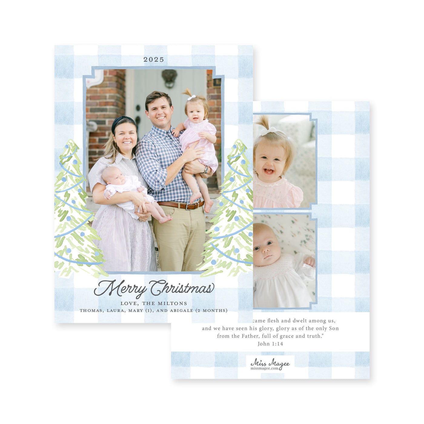Gingham Christmas Tree Vertical Christmas Card
