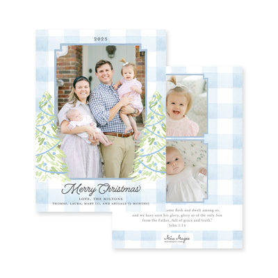 Gingham Christmas Tree Vertical Christmas Card