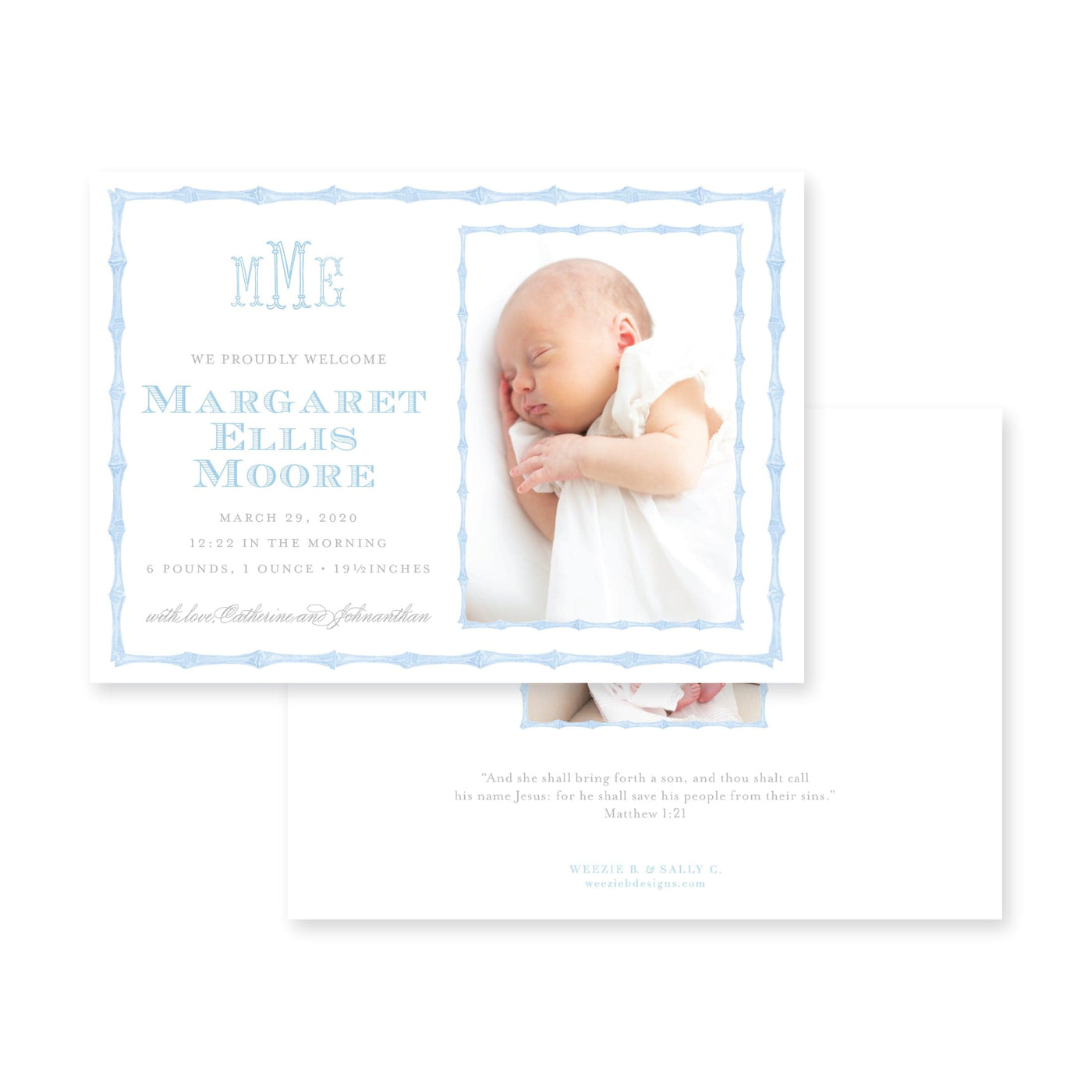 Chinoiserie Bamboo Horizontal Birth Announcement