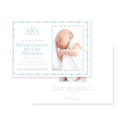 Chinoiserie Bamboo Horizontal Birth Announcement