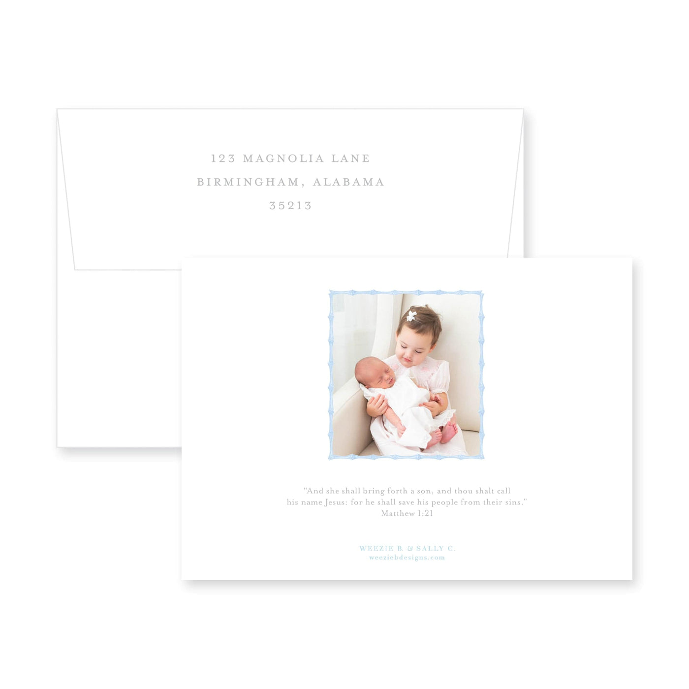 Chinoiserie Bamboo Horizontal Birth Announcement