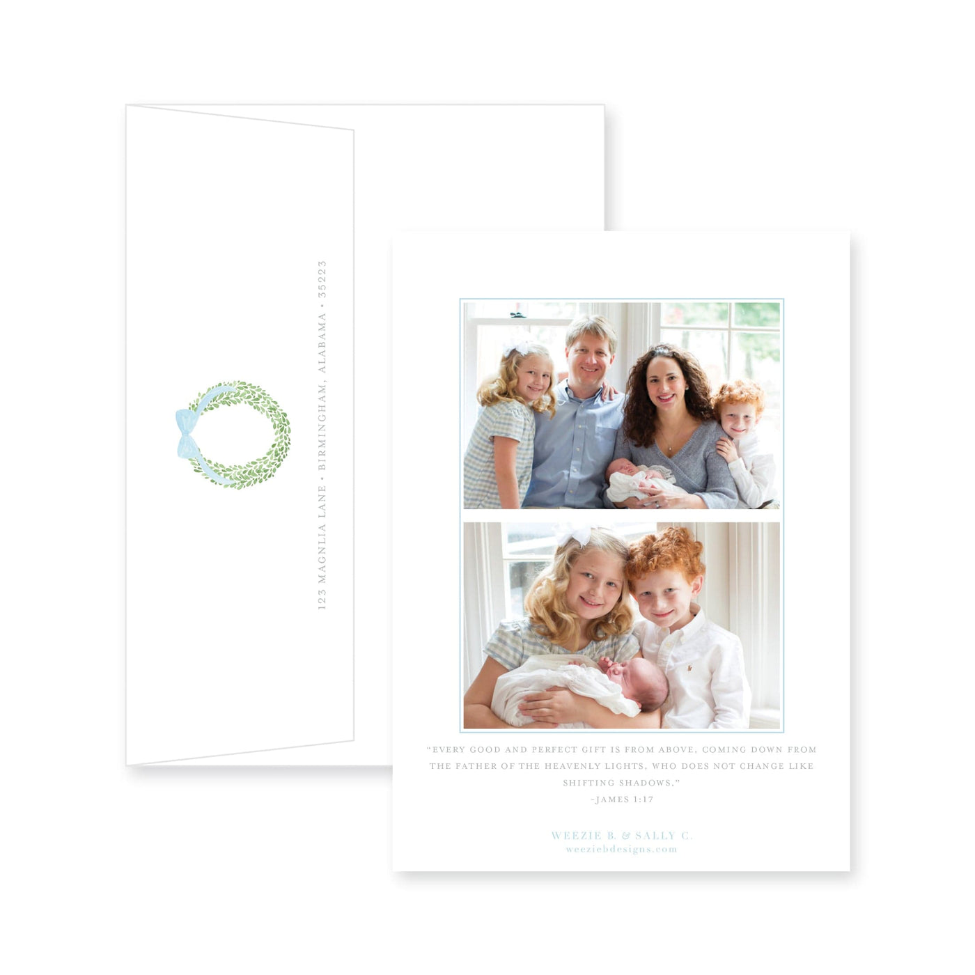 Boxwood Wreath Vertical Birth Announcement