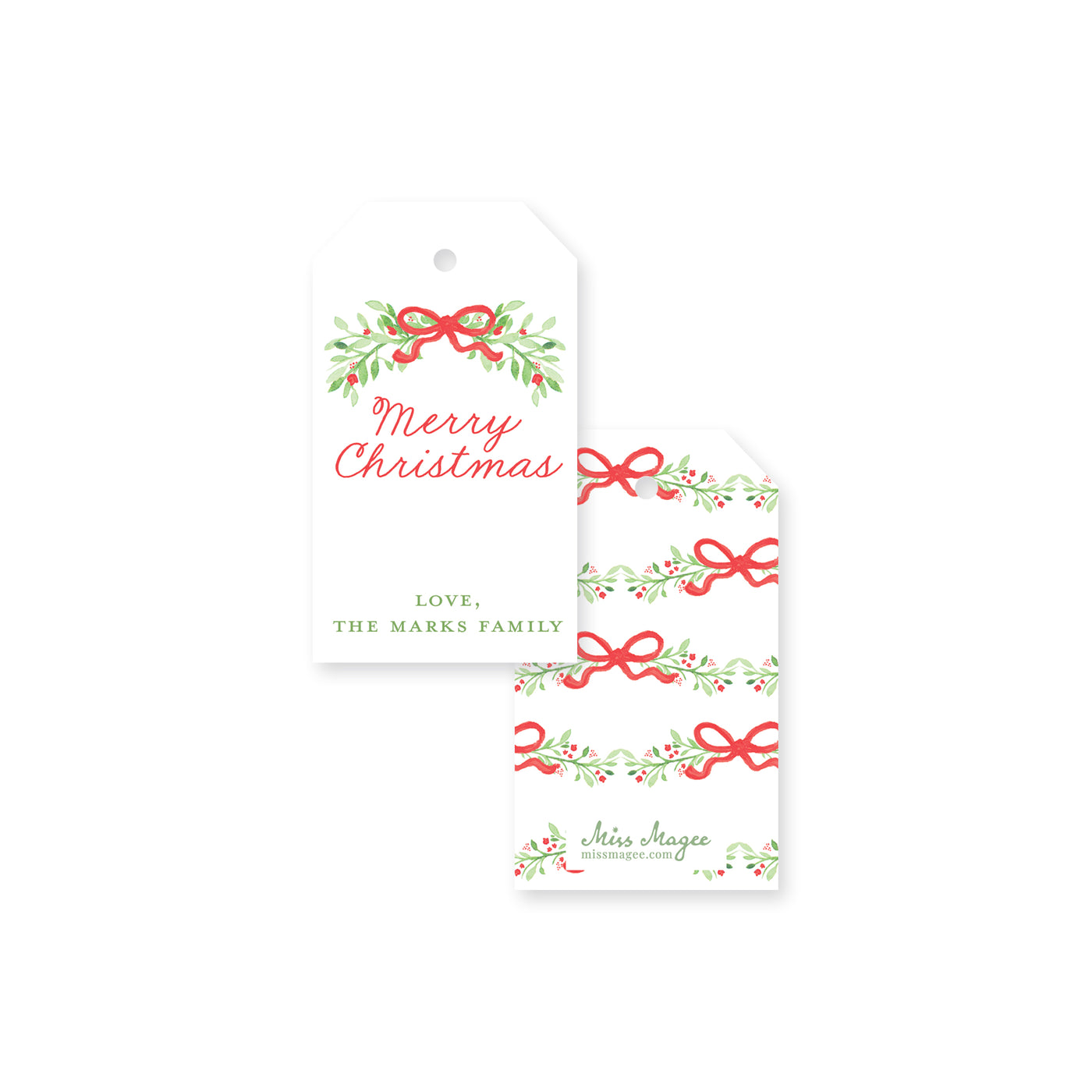 Bows, Vines and Berries Christmas Tag