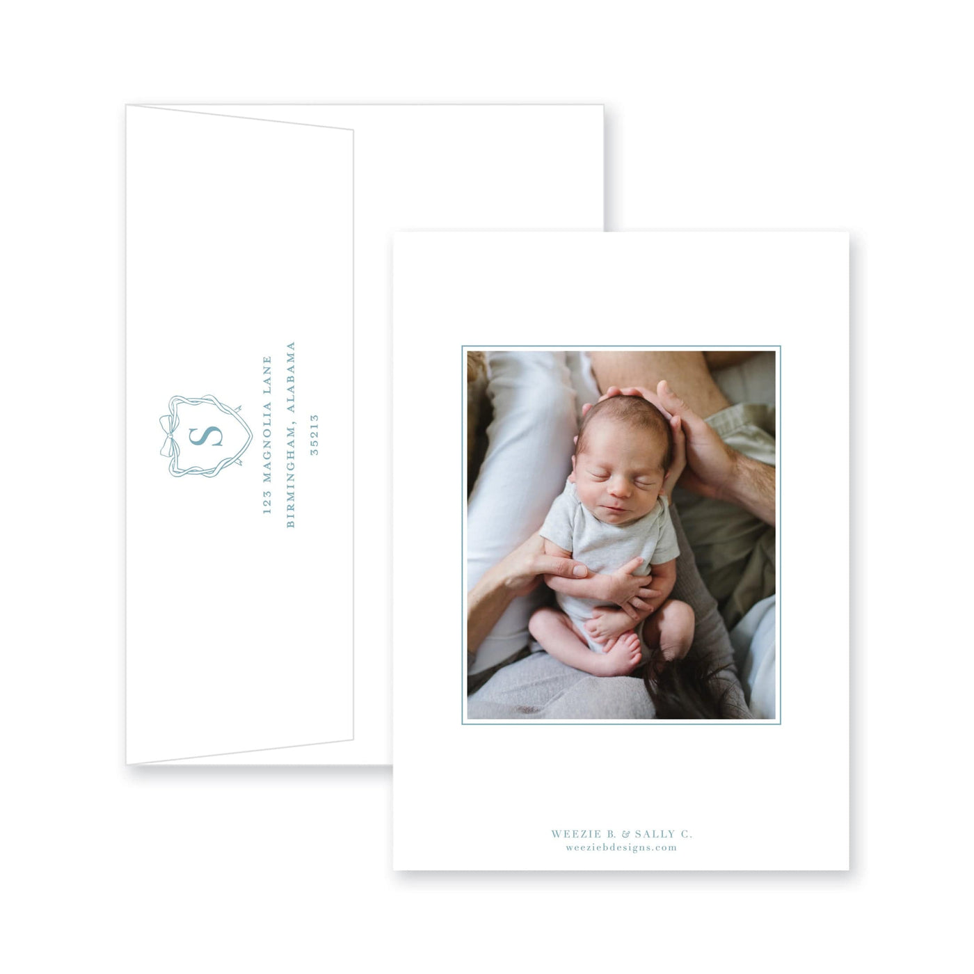 Bow Monogram Crest Birth Announcement