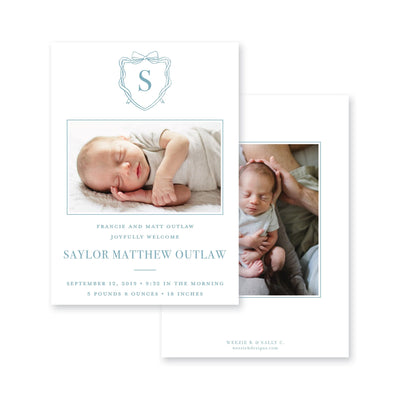 Bow Monogram Crest Birth Announcement
