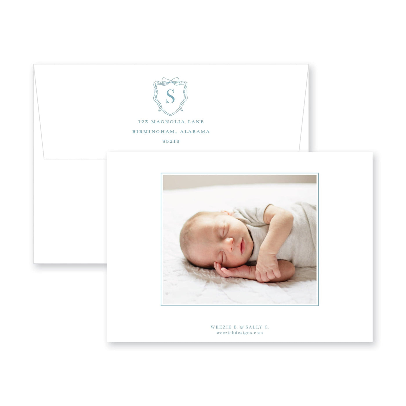 Bow Monogram Crest Birth Announcement