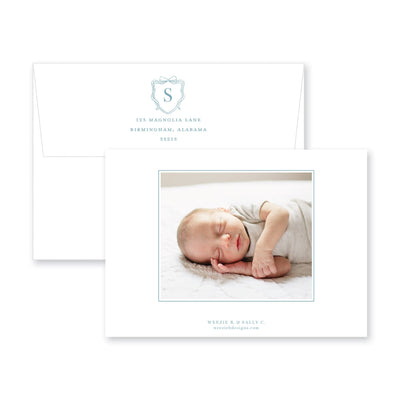 Bow Monogram Crest Birth Announcement
