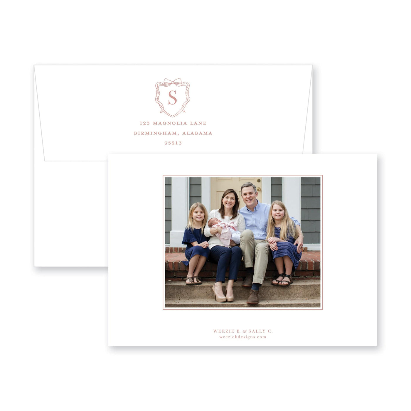 Bow Monogram Crest Birth Announcement