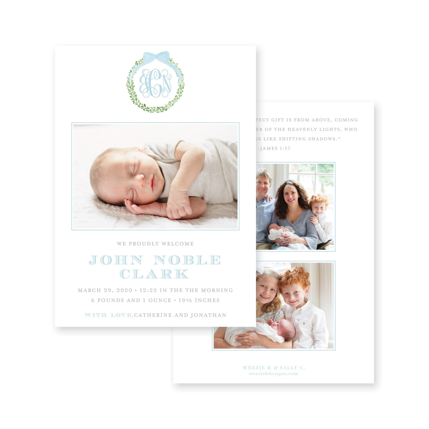 Boxwood Wreath Birth Announcement