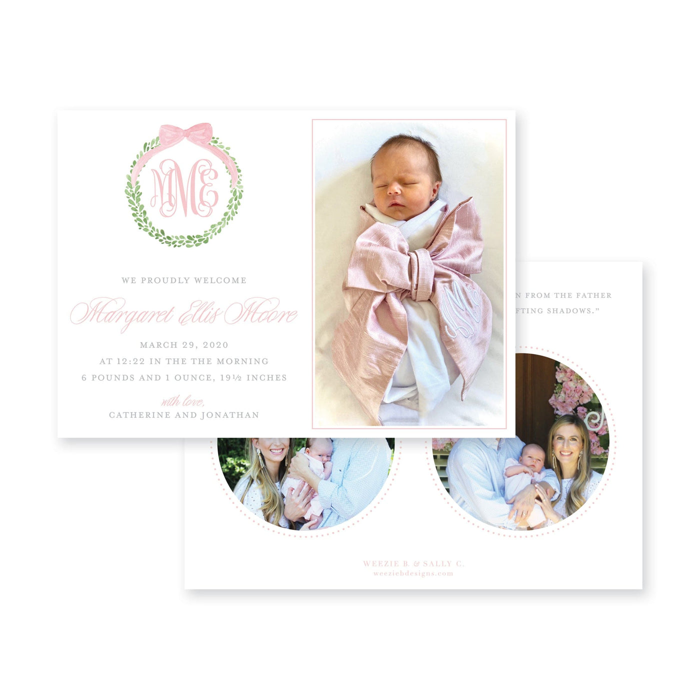 Boxwood Wreath Birth Announcement