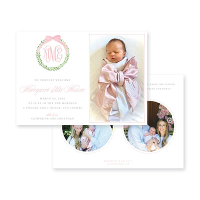Boxwood Wreath Birth Announcement