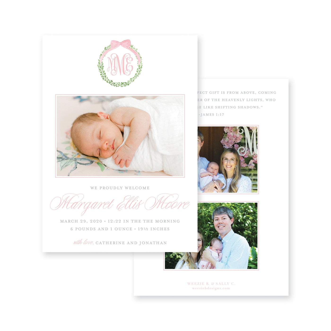 Boxwood Wreath Birth Announcement