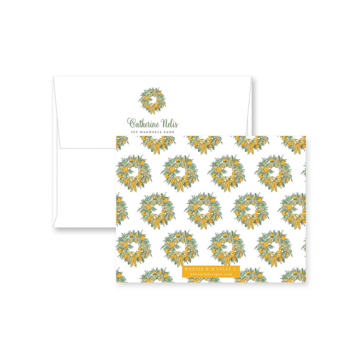 Citrus Wreath With Ribbon Flat Note Card