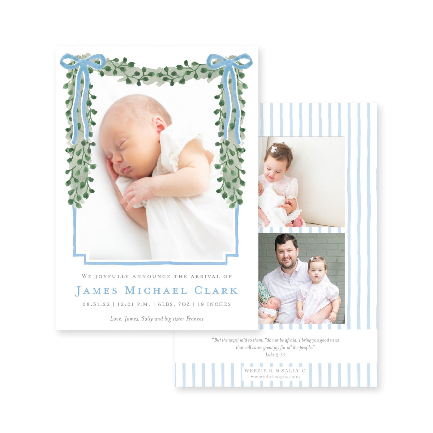 Eucalyptus And Bows Birth Announcement