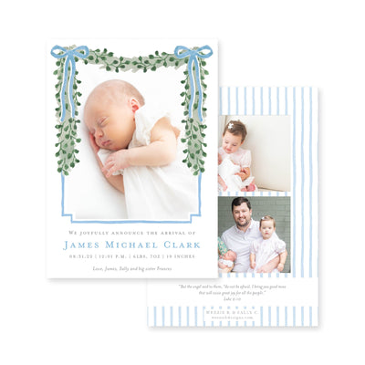 Eucalyptus And Bows Birth Announcement